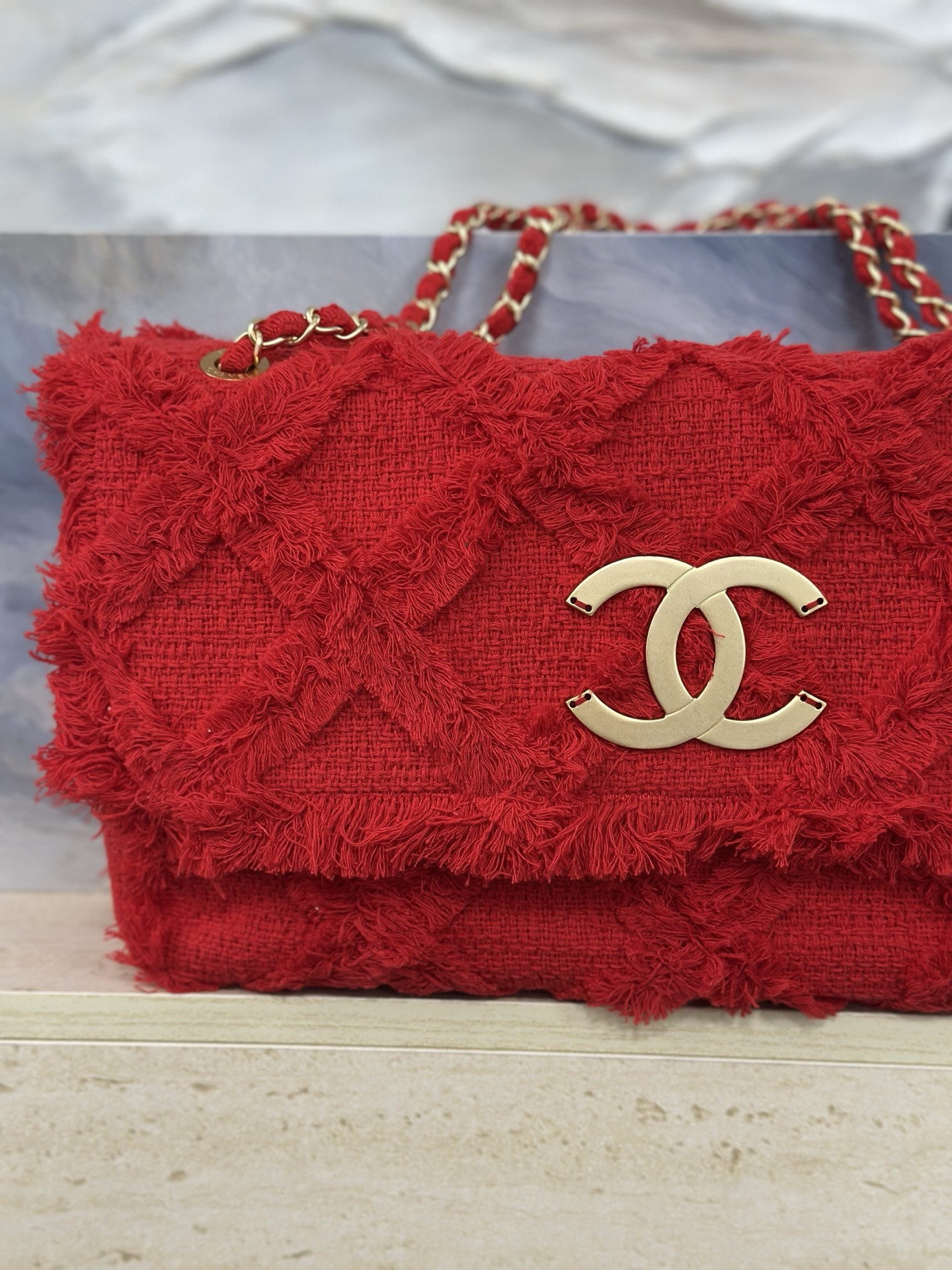 Ch*el tweed nature flap bag as3348 38x21x11cm