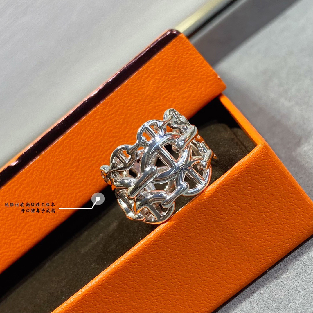 H**mes chaine d'ancre enchainee ring ag925 sterling silver