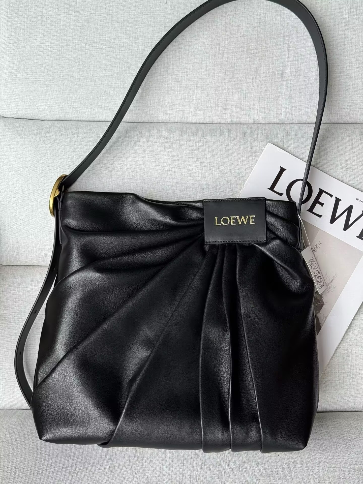 L0ew* draped tote in mellow nappa lambskin 30x29x13cm