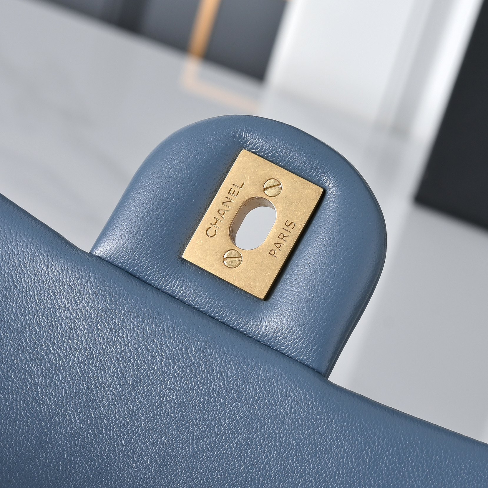 Ch*el flap bag misty blue as1787 20x13x7cm