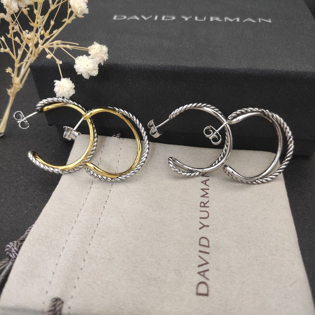 dau1d Yvrm*n cross twist earrings(inner diameter about 2.5cm)