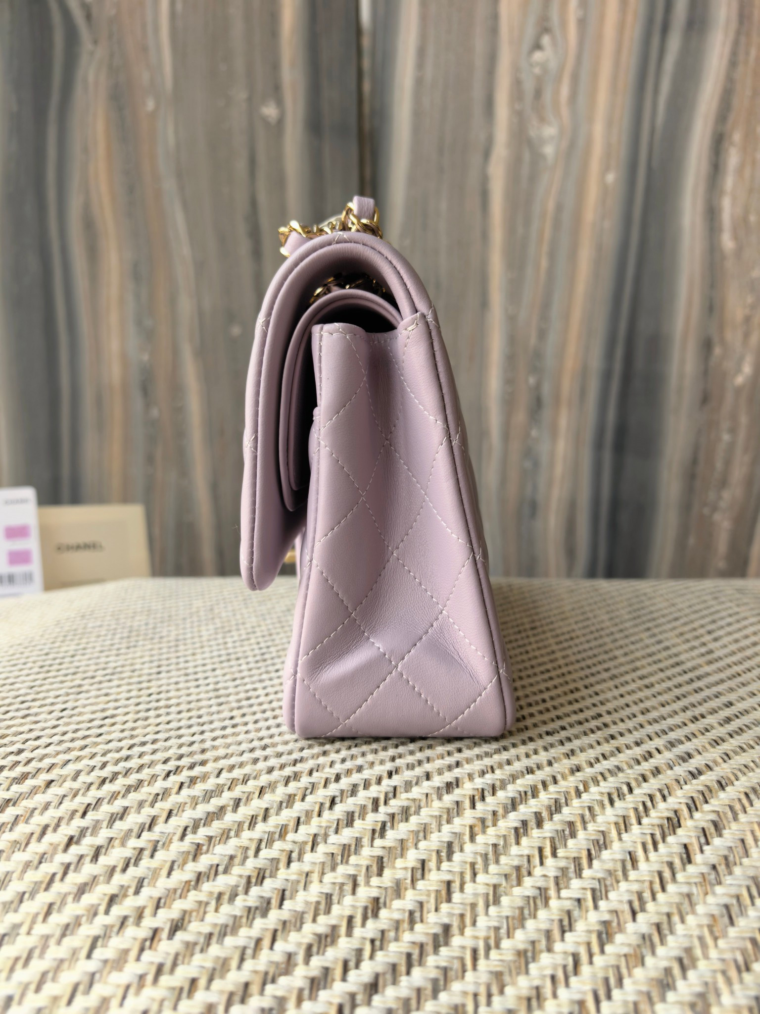 Ch*el classic flap bag lavender with light gold hardware 15.5x25.5x6.5cm