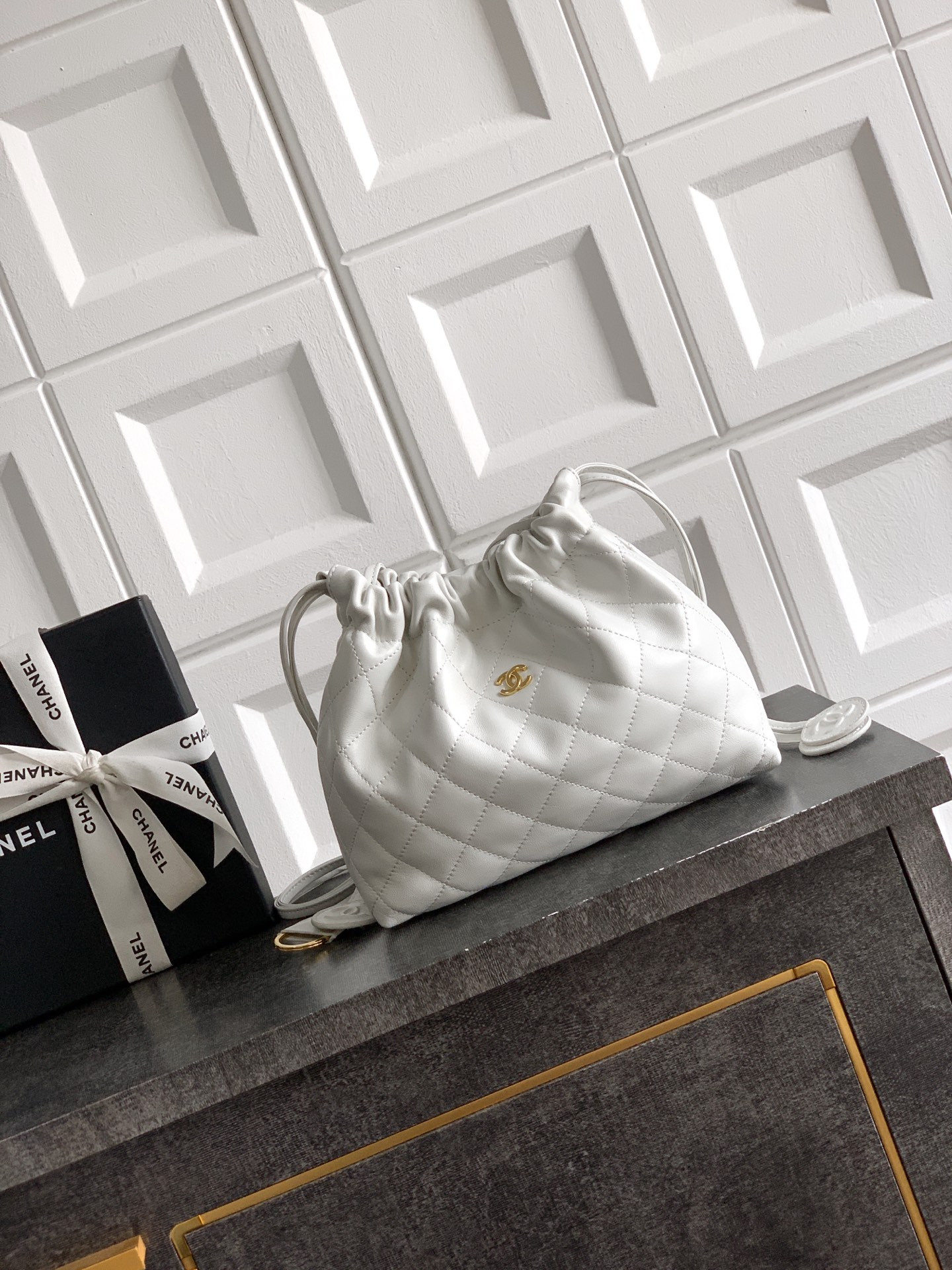 Ch*el clutch with leather strap ap5227 17x22x8cm