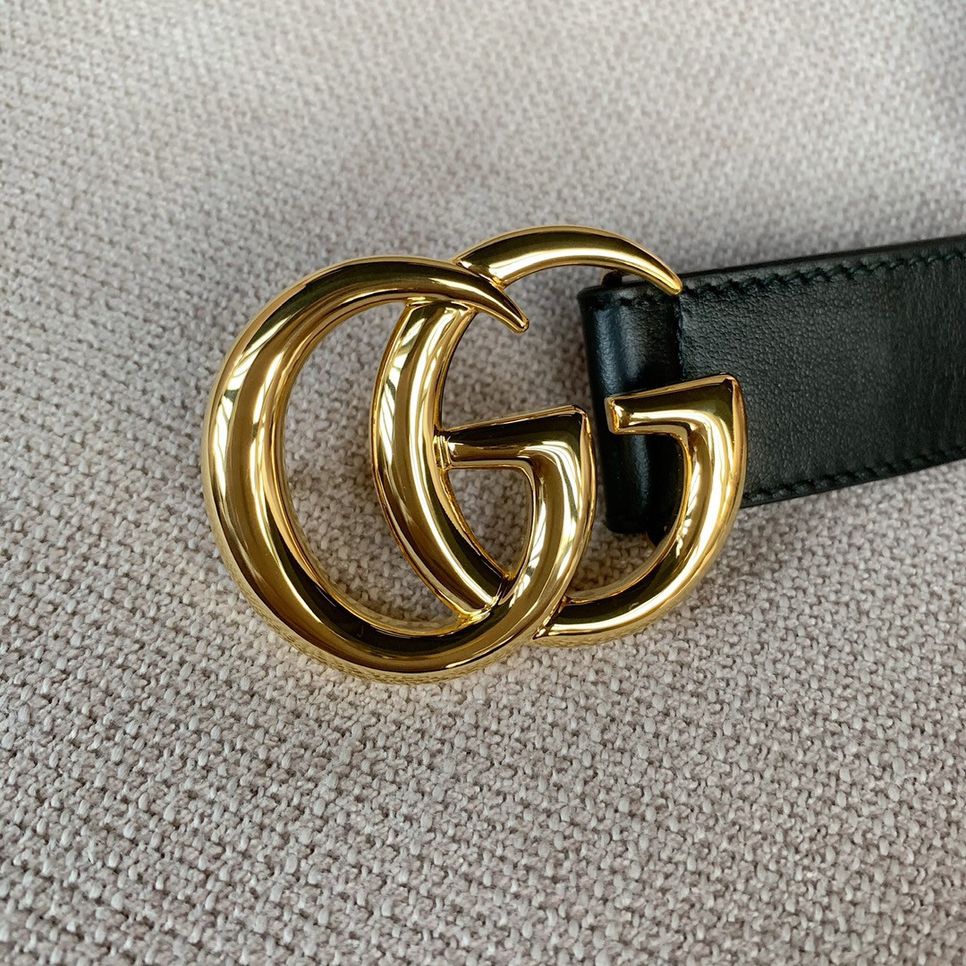 GG Marmont leather belt with shiny buckle