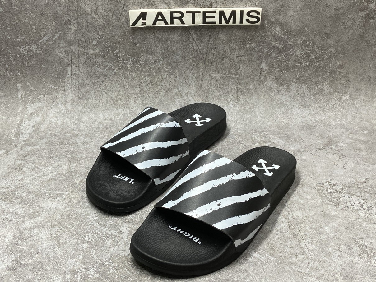 OFF-WHITE Spray Stripes Slide Black White (No Shoe Box)