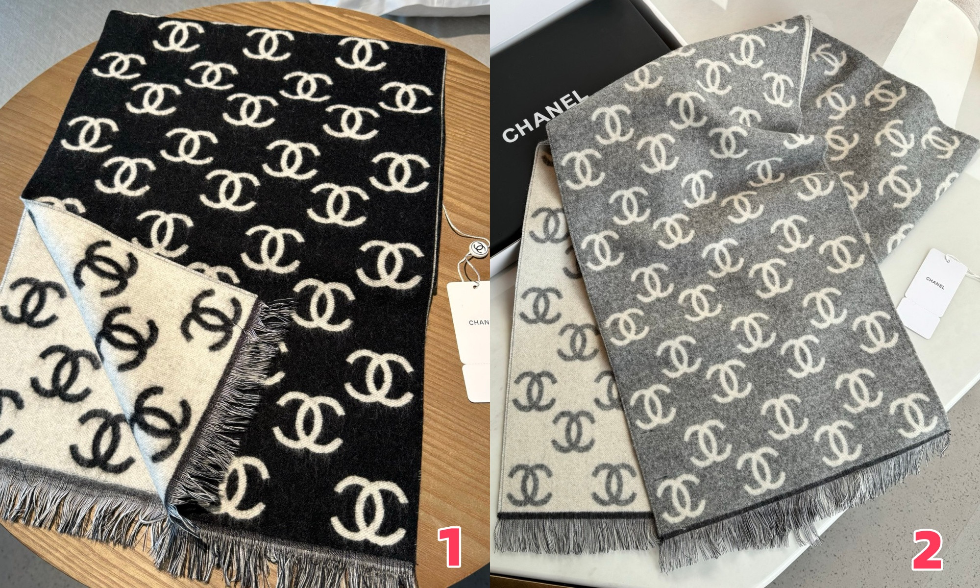 Ch*el scarf 35x180cm 92% wool 8% cashmere