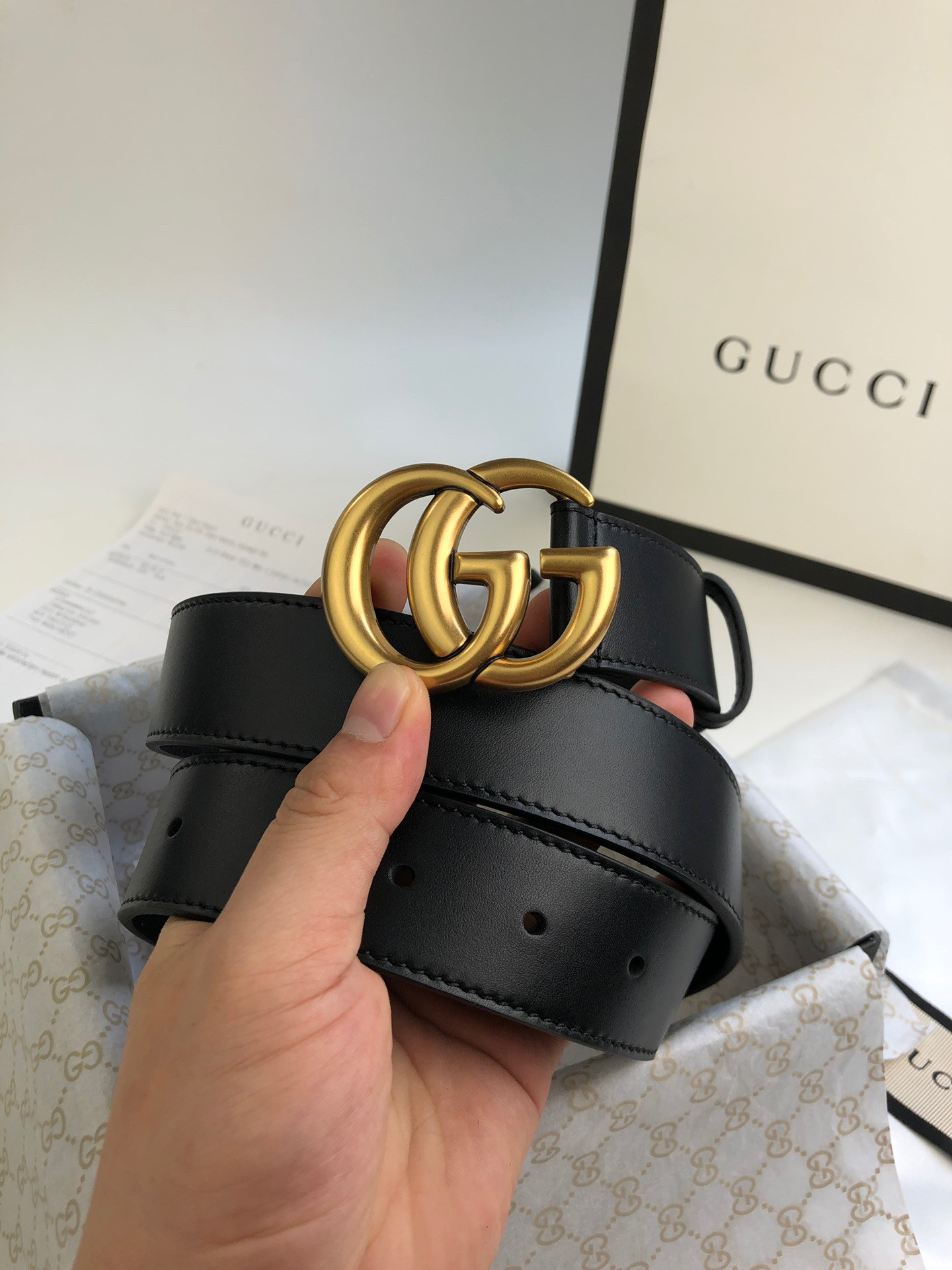 G*u*i wide leather belt with double g buckle 3.0