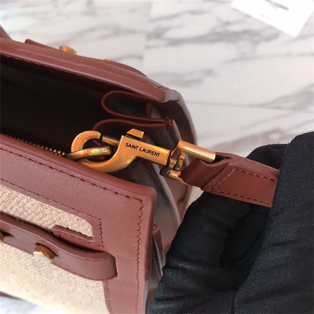 Y*L sac de jour small in canvas and leather beige sea salt and brick