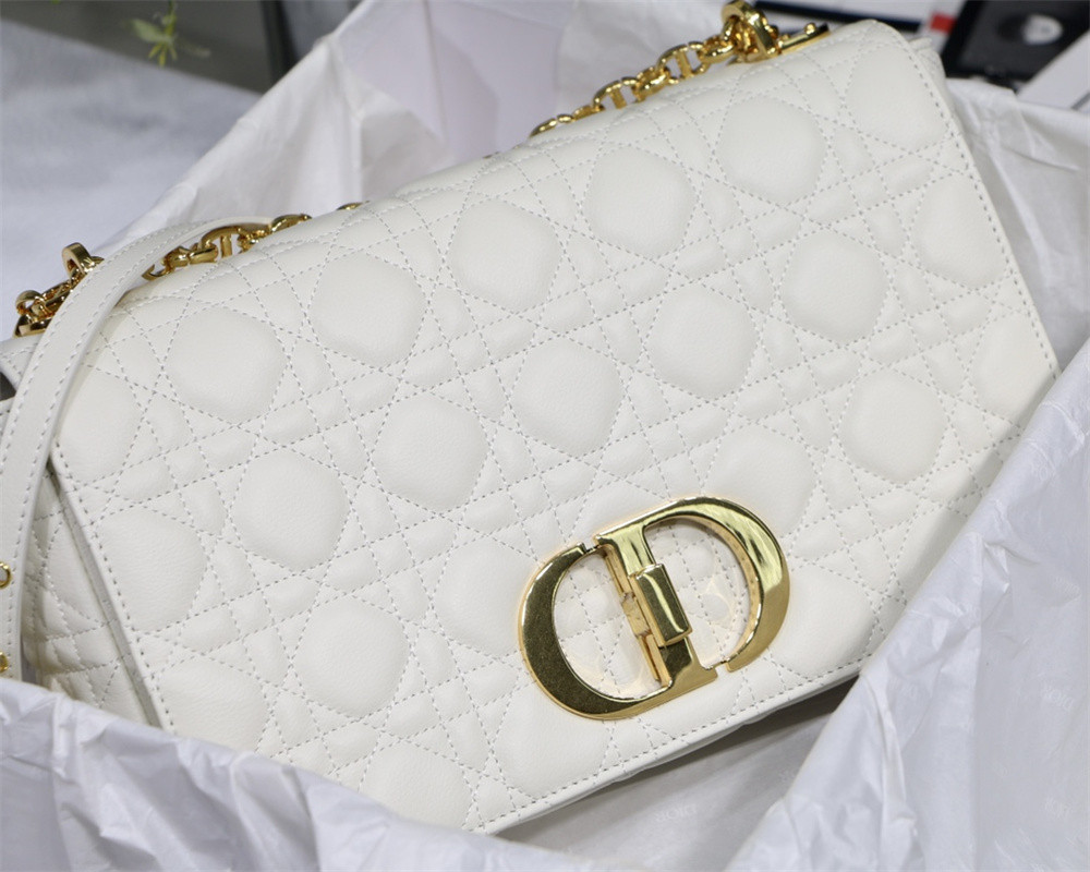 small d*or caro bag ivory S*pple cannage calfskin 20 x 12 x 7 cm