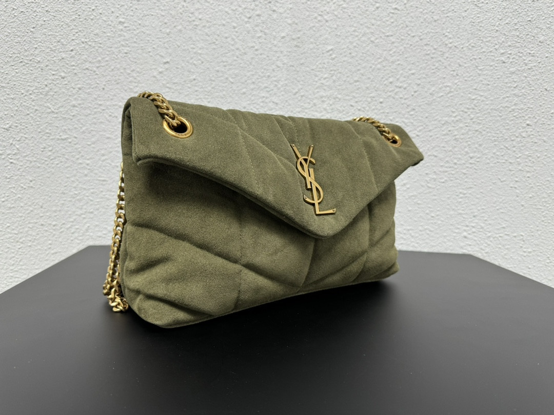 Y*L puffer small in shiny velvet pale olive