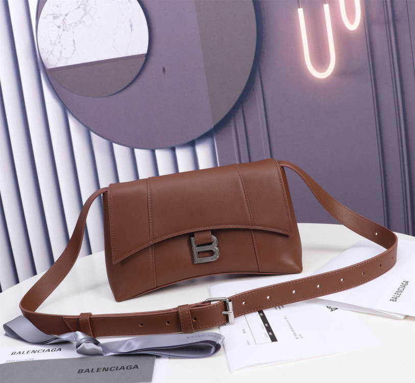 Ba*len*cia*ga women's hourglass wallet shoulder bag in coffee l9 x h5.9 x w3.9 inch