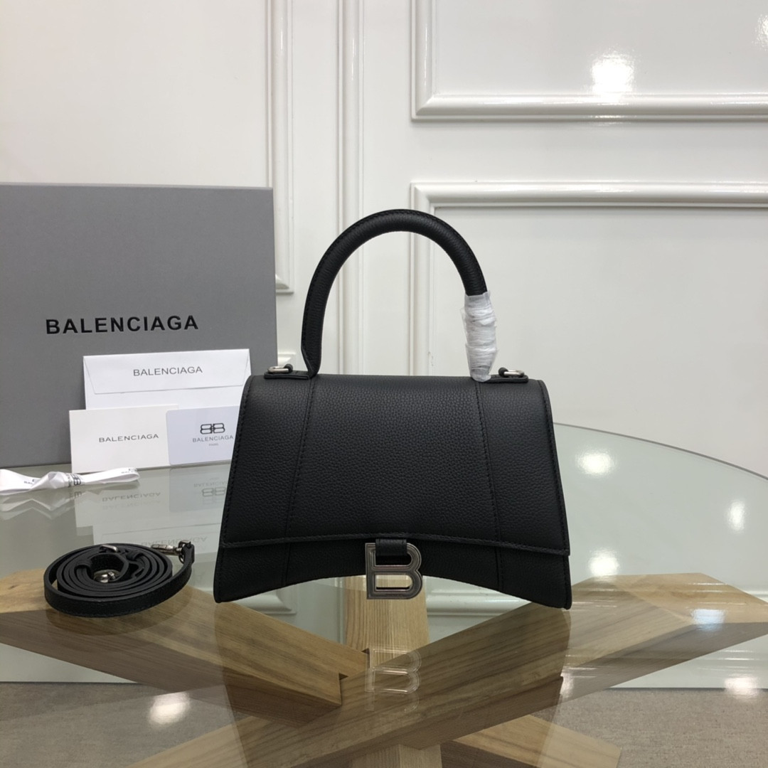 Ba*len*cia*ga women's hourglass small handbag grained leather in black l9 x h5,5 x w3,9 inch