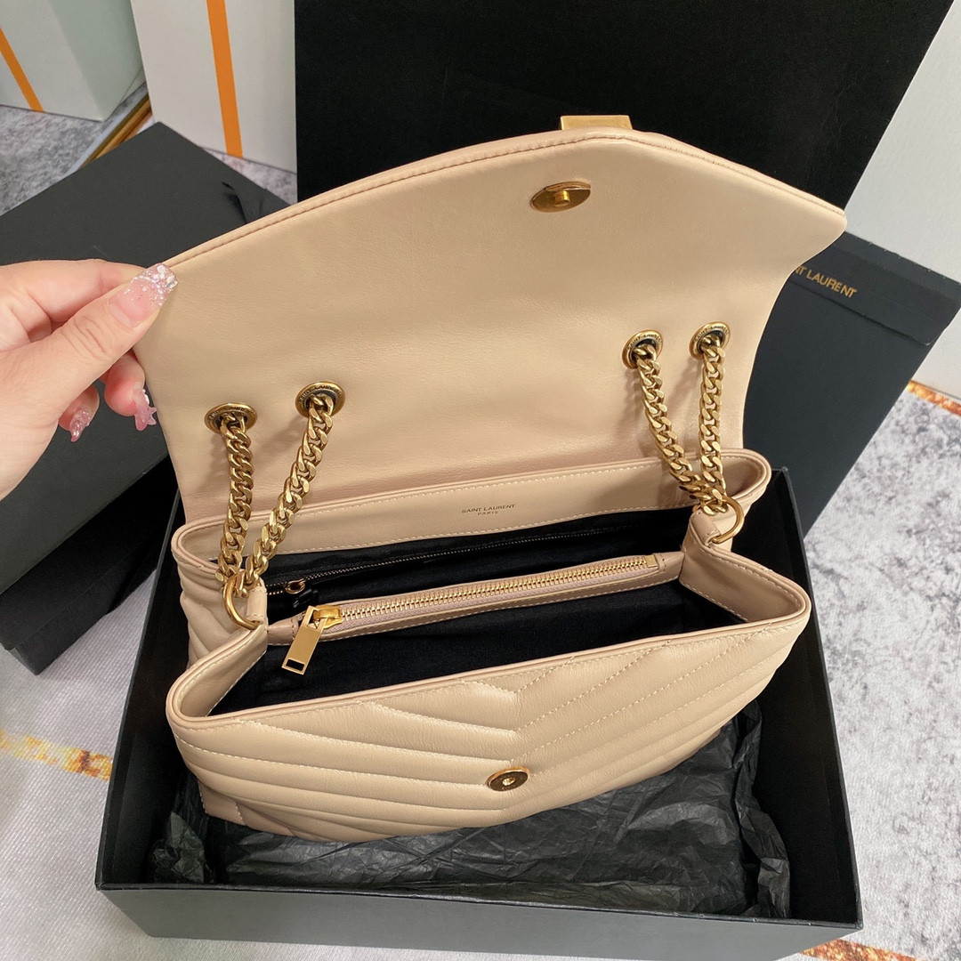 Y*L loulou medium in quilted leather dark beige 12.5 x 8.6 x 3.5 inches