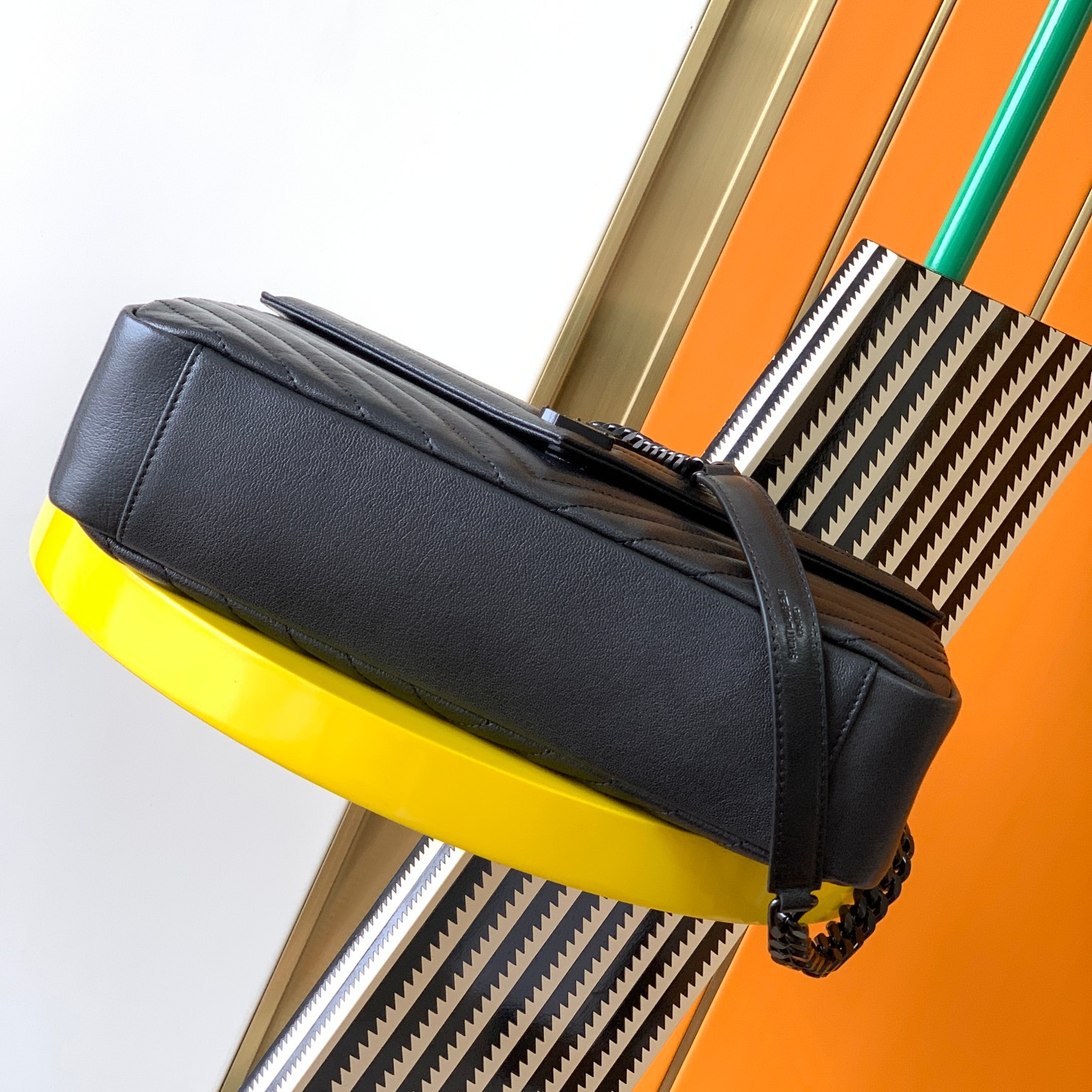 Y*L college medium in quilted leather all black 9.4 x 6.6 x 2.5 inches