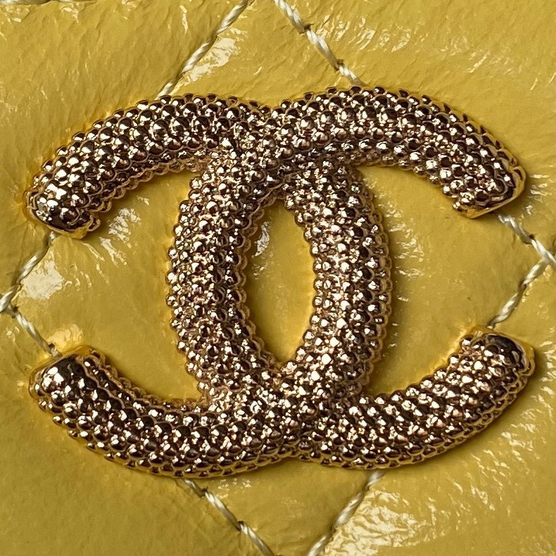 Ch*el 24p chain leather square box shoulder bag yellow 16x10x8cm