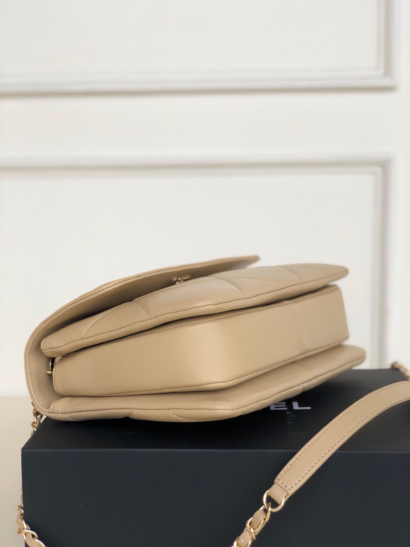 Ch*el flap bag with top handle 6.6 × 9.8 × 4.7 in