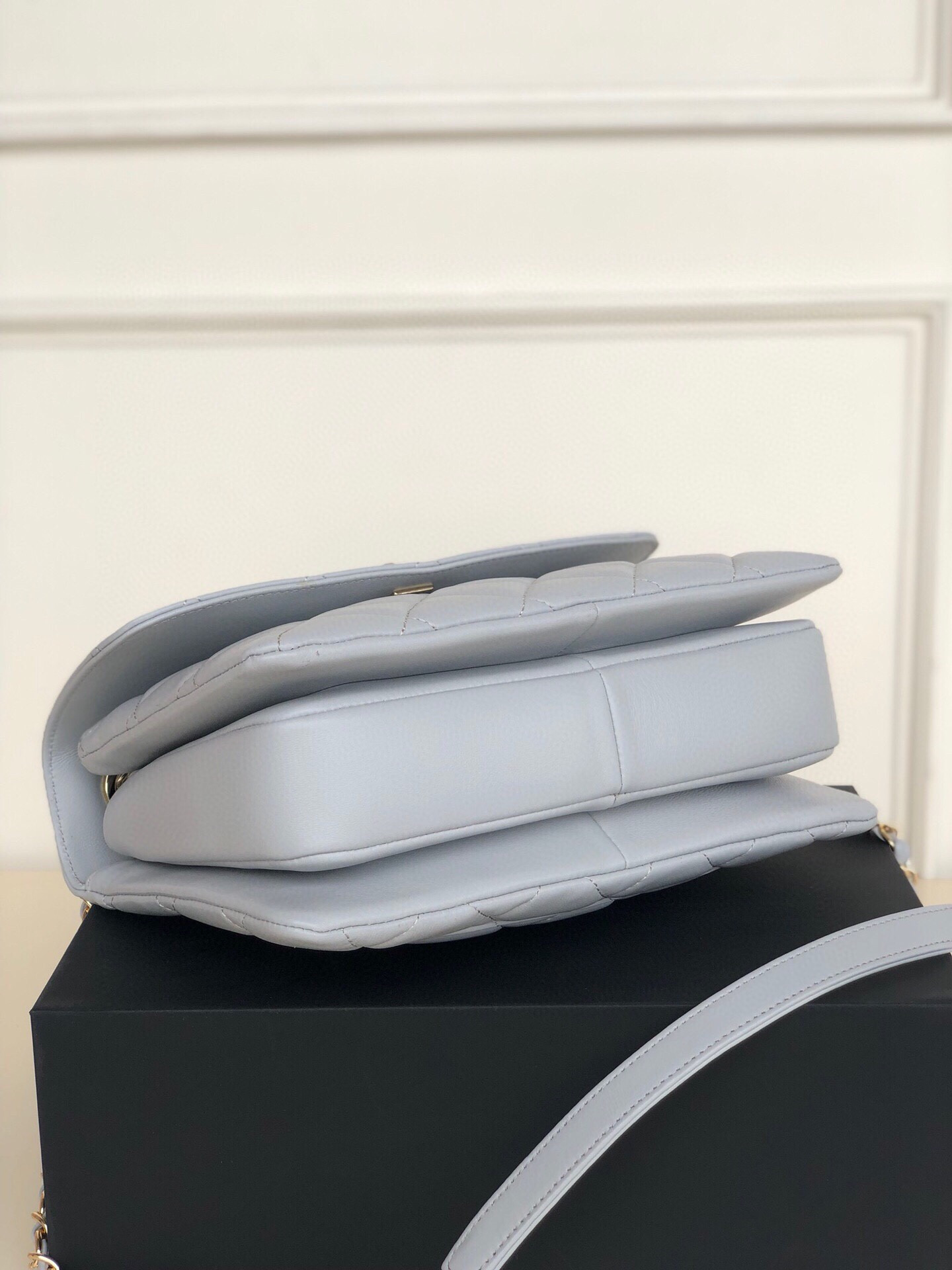 Ch*el flap bag with top handle 6.6 × 9.8 × 4.7 in