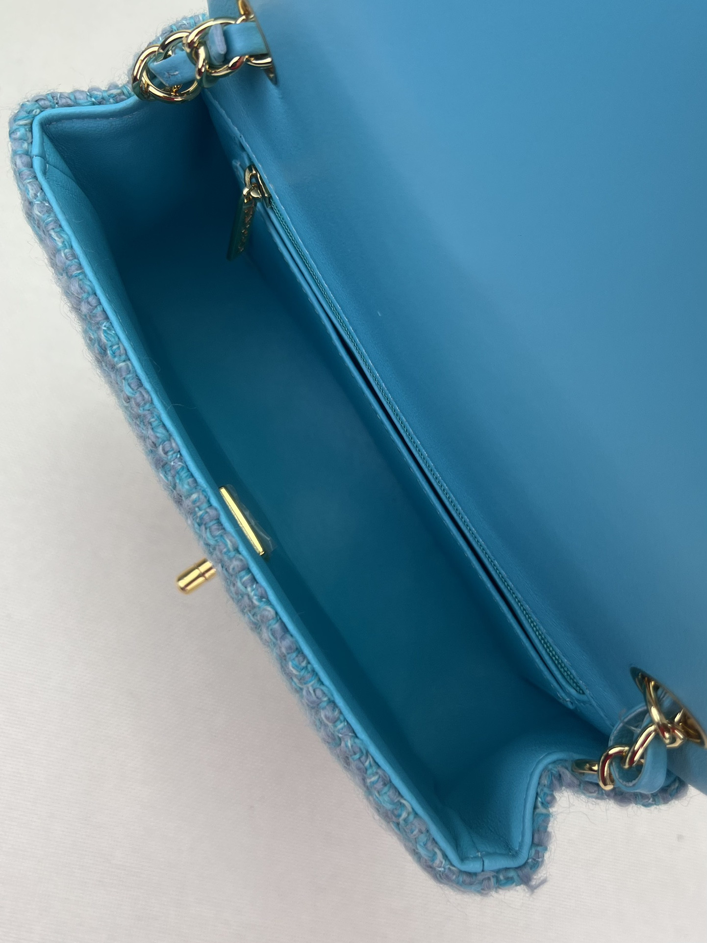 Ch*el mini classic 11.12 handbag tweed & gold-tone metal 4.7 × 7.8 × 2.3 in