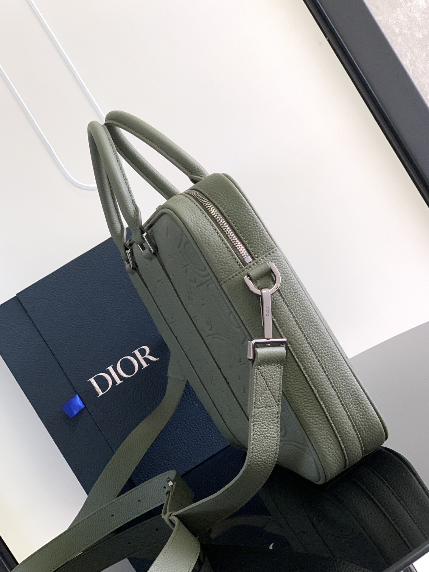 D*or briefcase green D*or gravity leather and green grained calfskin 37 x 28 x 6 cm