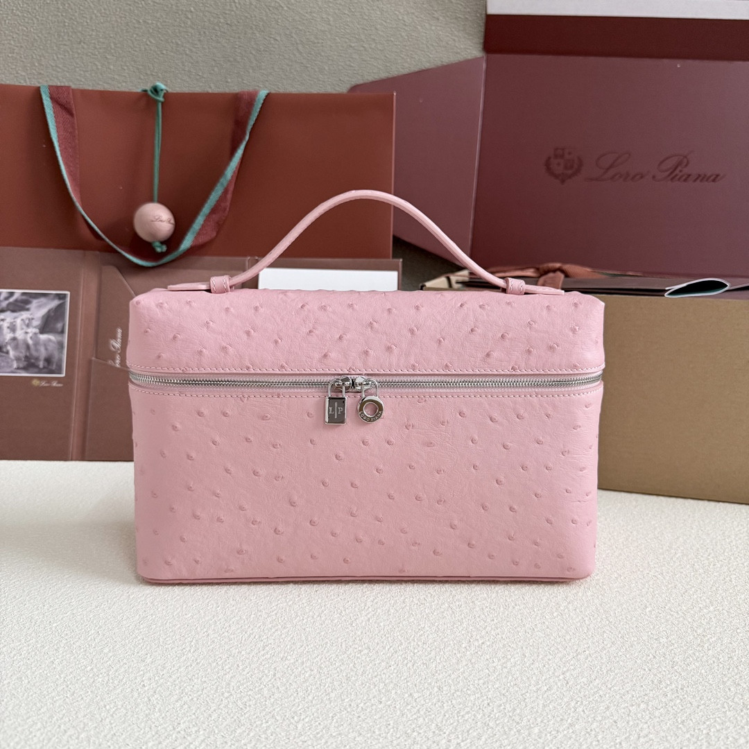 L**o p*ana extra pocket l27 ostrich-grained leather 16x27x10cm