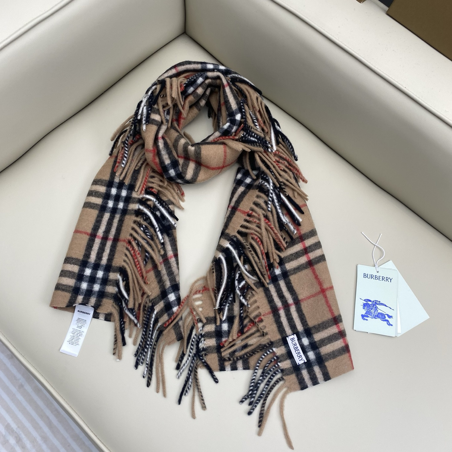 B**rry check cashmere happy scarf 30x155cm